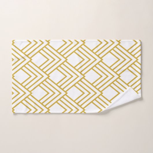 Abstraktes geometrisches, weißes und goldenes Bade Badhandtuch Set (Handtuch)