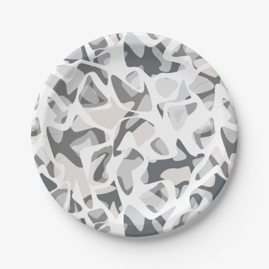 Abstraktes gepunktetes Muster in hellgrauen Flecke Pappteller (Vorderseite)