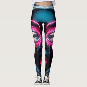Abstraktes Gesicht Big Eyes Red Lips Neon Legging Leggings