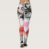 Abstraktes Gesicht Big Eyes Rote Lippen Nebel Pink Leggings (Rückseite)