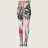 Abstraktes Gesicht Big Eyes Rote Lippen Nebel Pink Leggings (Vorderseite)