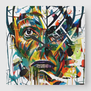 Abstraktes Gesicht einer Alien Quadratische Wanduhr