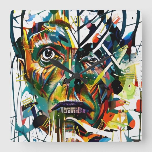 Abstraktes Gesicht einer Alien Quadratische Wanduhr (Vorderseite)