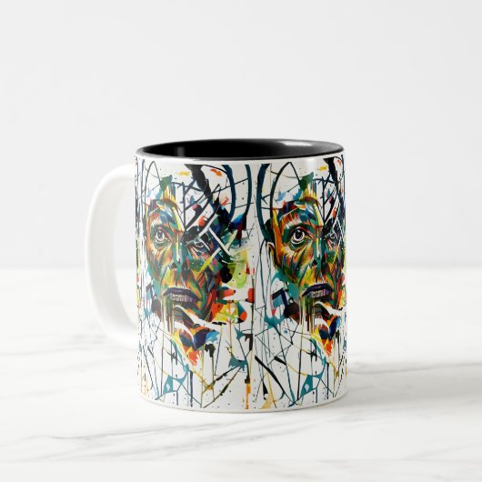 Abstraktes Gesicht einer Alien Zweifarbige Tasse (Vorderseite Links)