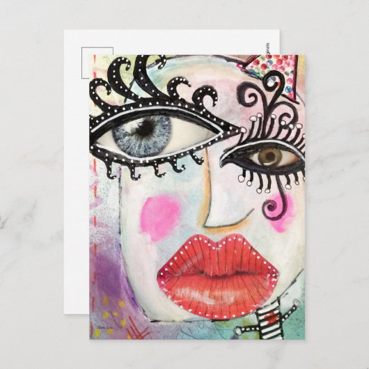 Abstraktes Gesicht Farbenfrohe Coole Graffiti Whim Postkarte (Vorne/Hinten)
