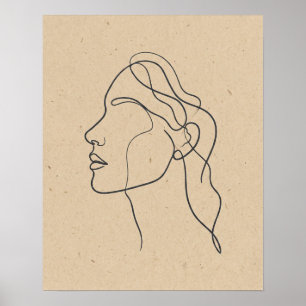 Abstraktes Gesicht im Ein-Linien-Design Boho Minim Poster
