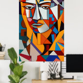 Abstraktes Gesicht Kubismus Rot Lila Blau Cool Poster (Heimbüro)