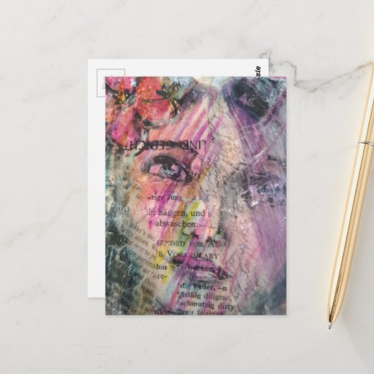 Abstraktes Gesicht mit Text Grunge Collage Postkarte (Vorderseite/Rückseite Beispiel)