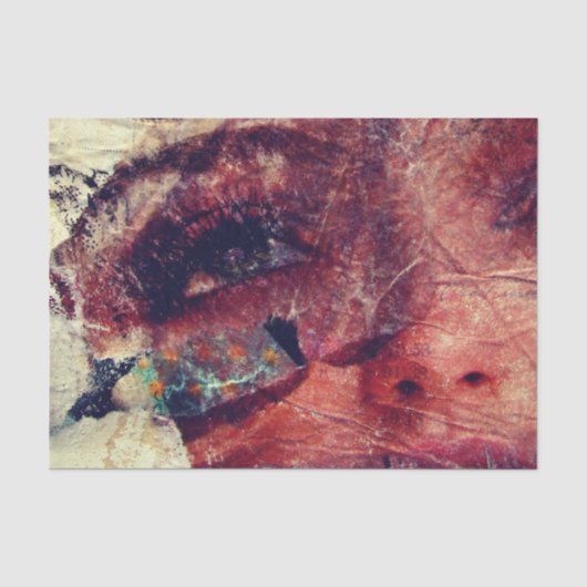 Abstraktes Gesicht Mixed Media Collage Decoupage Seidenpapier (Vorderseite)