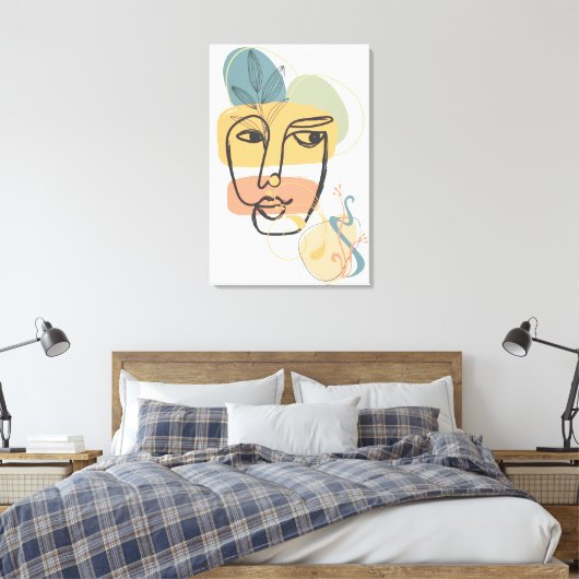 Abstraktes Gesicht, rosa, grüne, gelbe Farben Leinwanddruck (Insitu (Schlafzimmer))