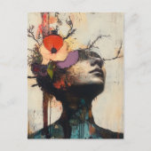 Abstraktes Gesicht und Blume Postkarte (Vorderseite)