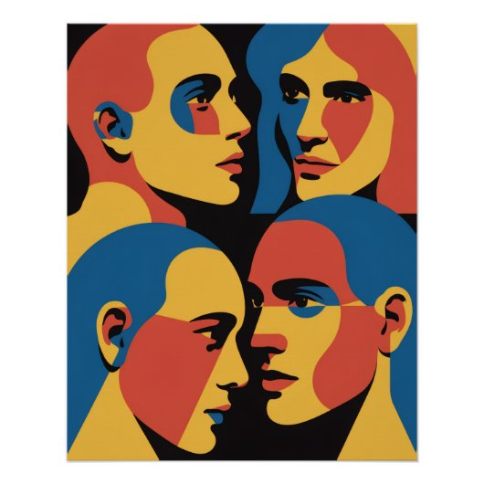 Abstraktes Gesichter-Raster-Kunstposter, Menschlic Poster (Vorderseite)
