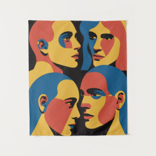 Abstraktes Gesichter-Raster-Kunstposter, Menschlic Wandteppich
