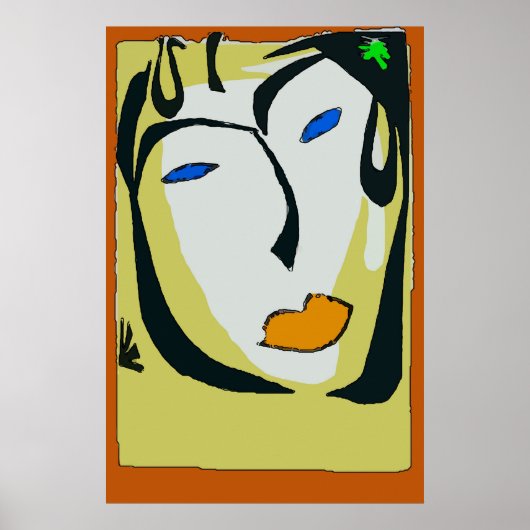 Abstraktes Gesichtsbild in Gelb, Poster (Vorne)