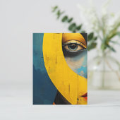 Abstraktes Gesichtsblau und Gelb Postkarte (Stehend Vorderseite)