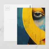 Abstraktes Gesichtsblau und Gelb Postkarte (Vorne/Hinten)