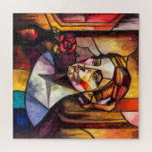Abstraktes, gestanztes Glasweibchen-Portrait mit R Puzzle (Horizontal)