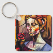 Abstraktes, gestanztes Glasweibchen-Portrait mit R Schlüsselanhänger (Vorderseite)