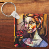 Abstraktes, gestanztes Glasweibchen-Portrait mit R Schlüsselanhänger (Vorderseite)