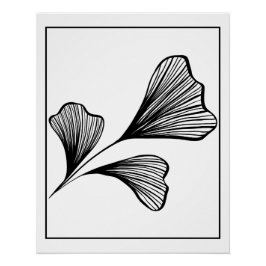 Abstraktes Ginkgo Leaf Line Kunst, Dichtung und Mu Poster