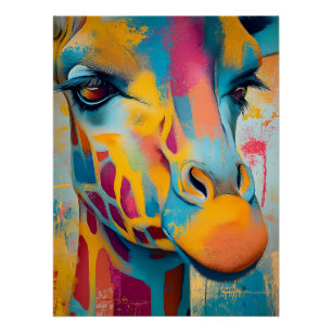 Abstraktes Giraffen Portrait in leuchtenden Farben Poster
