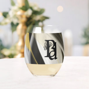 Abstraktes Glas - Stemless Wine Kunst, Schwarz-wei