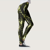 Abstraktes glühendes dunkelgrünes alien-Muster Leggings (Rechts)
