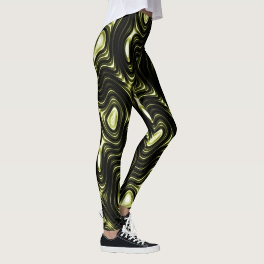 Abstraktes glühendes dunkelgrünes alien-Muster Leggings (Rechts)