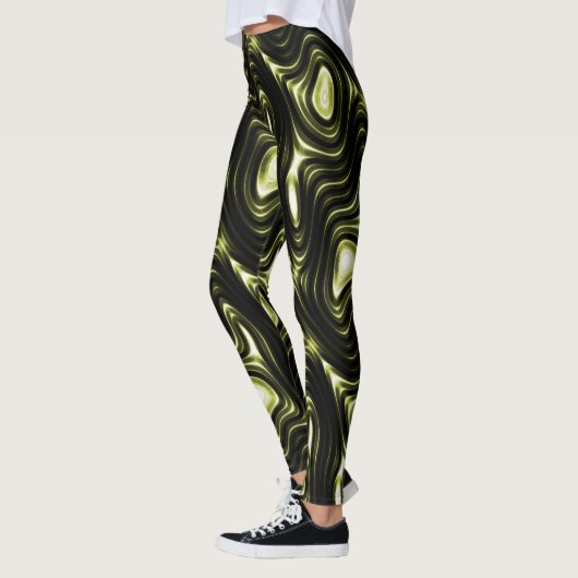 Abstraktes glühendes dunkelgrünes alien-Muster Leggings (Links)