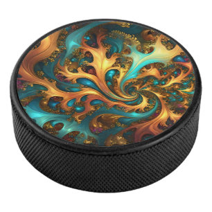 Abstraktes Gold Aquamarine Orangenflamme, Eishockey Puck