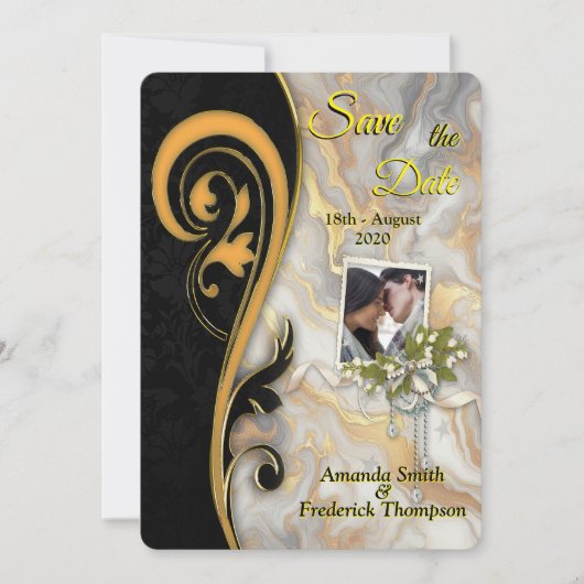 Abstraktes Gold auf schwarzen und gemischten Marmo Einladung (Vorderseite)