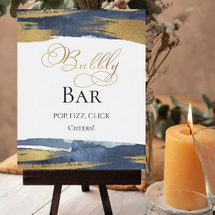 Abstraktes Gold Blue Brautparty Bubbly Bar Sign Poster
