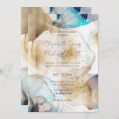 Abstraktes Gold Blue Fluid Art Malerei Einladung (Vorne/Hinten)