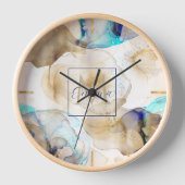 Abstraktes Gold Blue Fluid Art Malerei Uhr (Vorderseite)