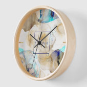 Abstraktes Gold Blue Fluid Art Malerei Uhr (Winkel)