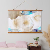 Abstraktes Gold Blue Fluid Art Malerei Wandteppich Mit Holzrahmen (Schlafzimmer)