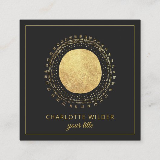 Abstraktes Gold Foil Circle Square Black Quadratische Visitenkarte (Vorderseite)