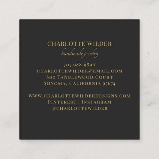 Abstraktes Gold Foil Circle Square Black Quadratische Visitenkarte (Rückseite)