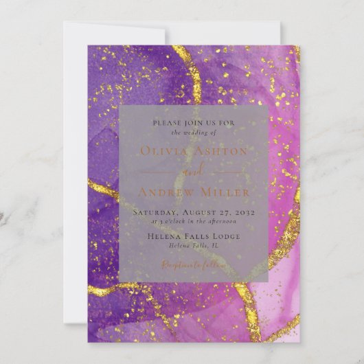 Abstraktes Gold Lila Einzigartig bei einer QR-Hoch Einladung (Vorderseite)