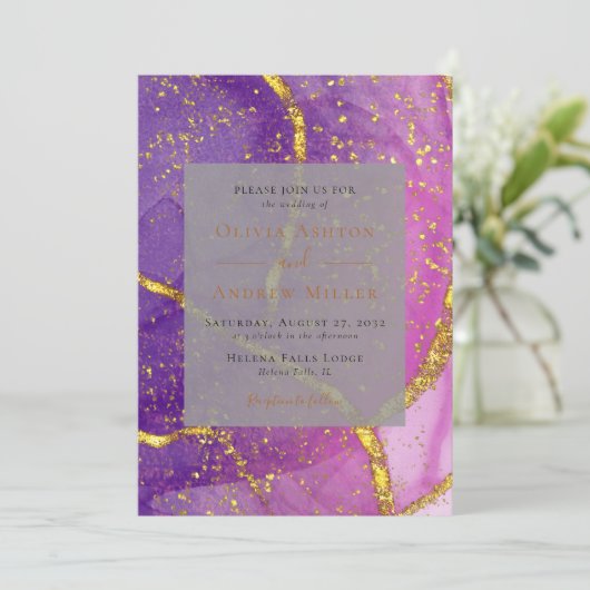 Abstraktes Gold Lila Einzigartig bei einer QR-Hoch Einladung (Stehend Vorderseite)