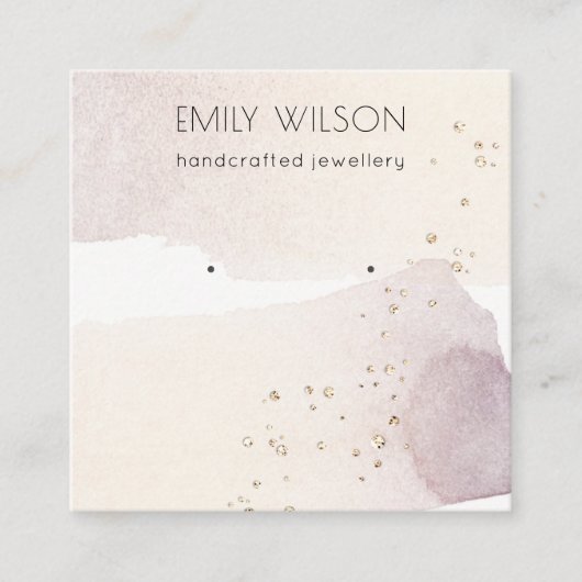 Abstraktes Gold Lila Watercolor Earring Display Quadratische Visitenkarte (Vorderseite)