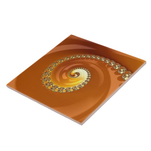 Abstraktes Gold Orange Gradient Spiral Fraktal Fliese (Seite)