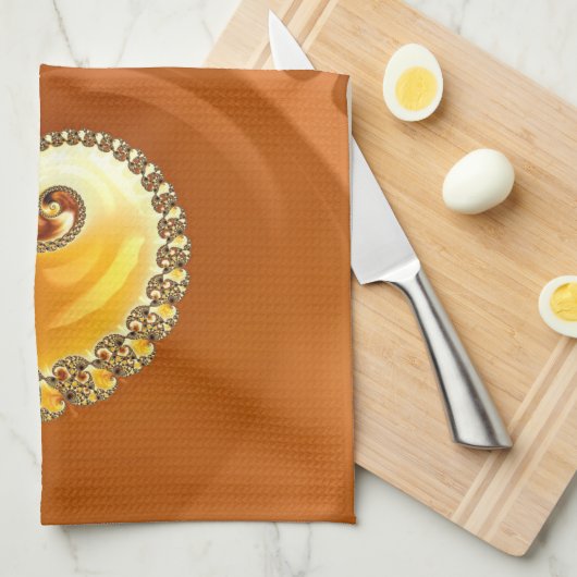 Abstraktes Gold Orange Gradient Spiral Fraktal Geschirrtuch (Viertel Falte)