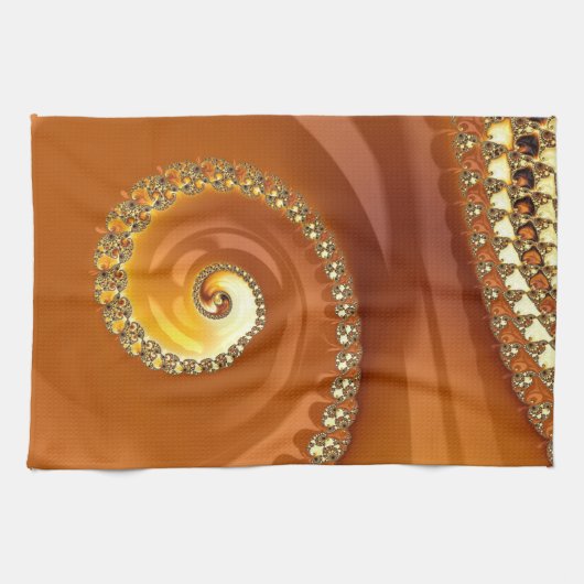 Abstraktes Gold Orange Gradient Spiral Fraktal Geschirrtuch (Horizontal)