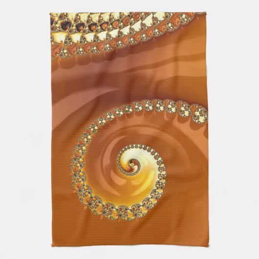 Abstraktes Gold Orange Gradient Spiral Fraktal Geschirrtuch (Vertikal)