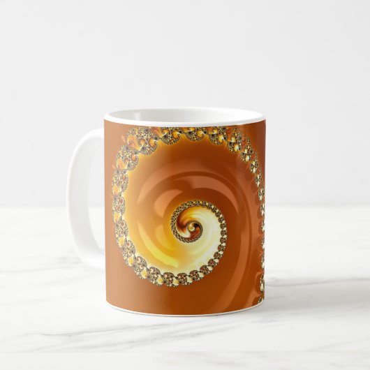 Abstraktes Gold Orange Gradient Spiral Fraktal Kaffeetasse (Vorderseite Links)