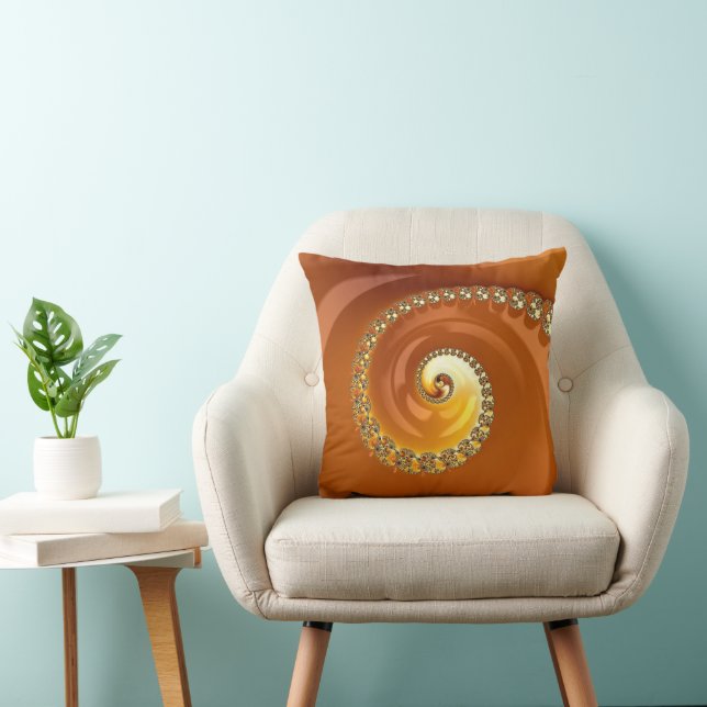 Abstraktes Gold Orange Gradient Spiral Fraktal Kissen (Stuhl )