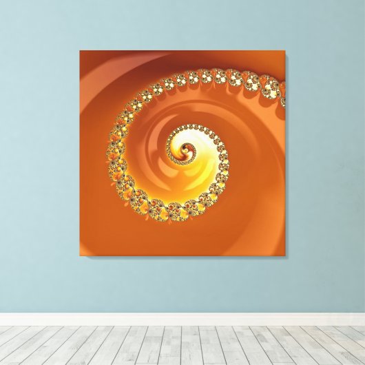 Abstraktes Gold Orange Gradient Spiral Fraktal Leinwanddruck (Insitu (Holzboden))
