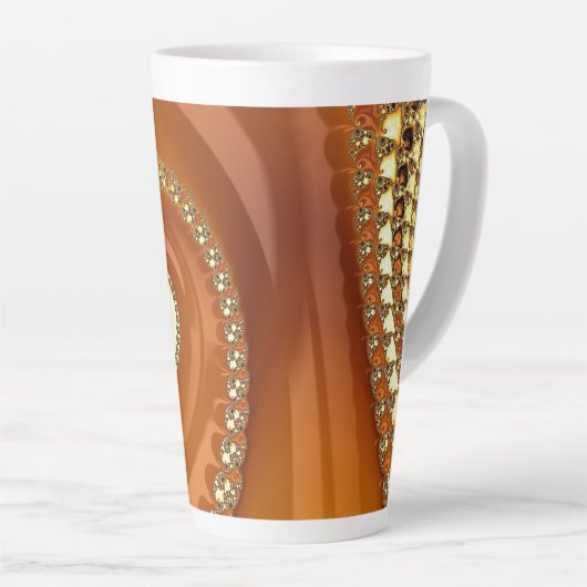 Abstraktes Gold Orange Gradient Spiral Fraktal Milchtasse (Rechte Ecke)