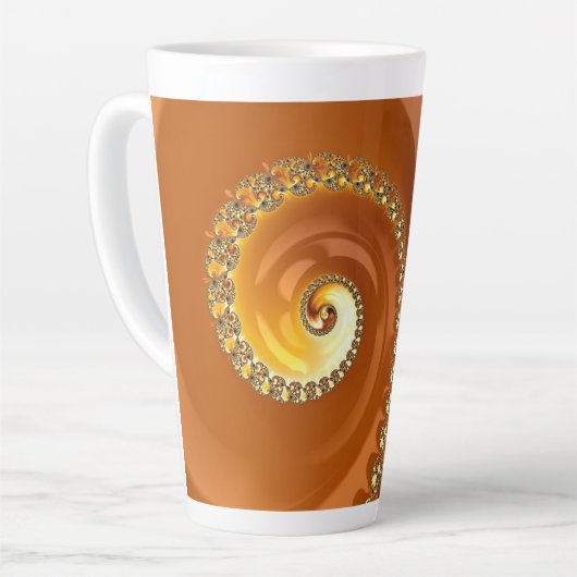 Abstraktes Gold Orange Gradient Spiral Fraktal Milchtasse (Linke Ecke)